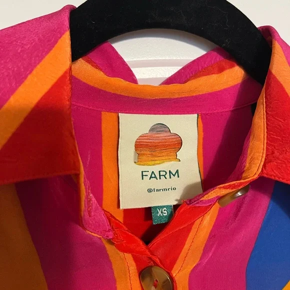 Farm Rio Color Leaves silk blouse SZ XS oversized - Picture 3 of 9